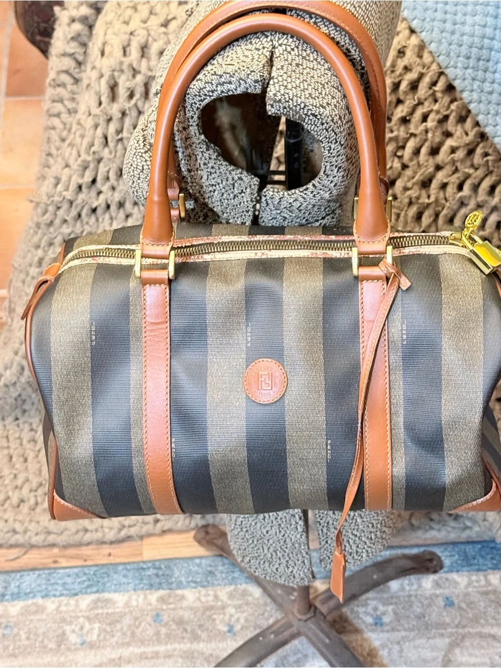 Stunning Vtg Fendi Pequin Striped Boston Bag
